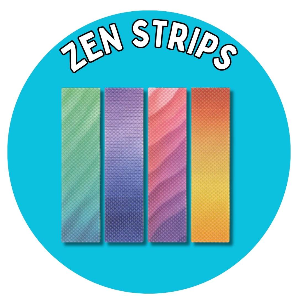 blue circle zen strips in white text image of 4 zen strips