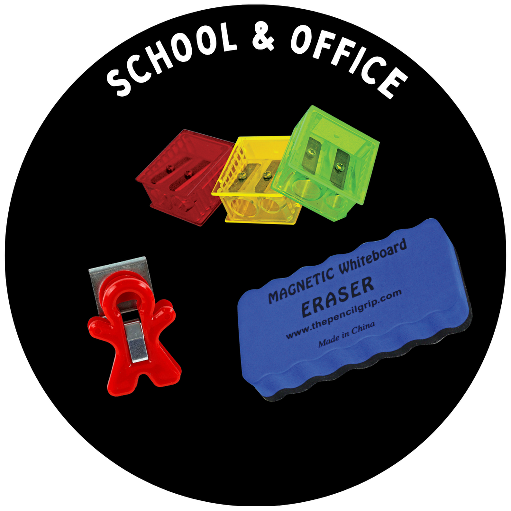 purple circle with school and office in white text