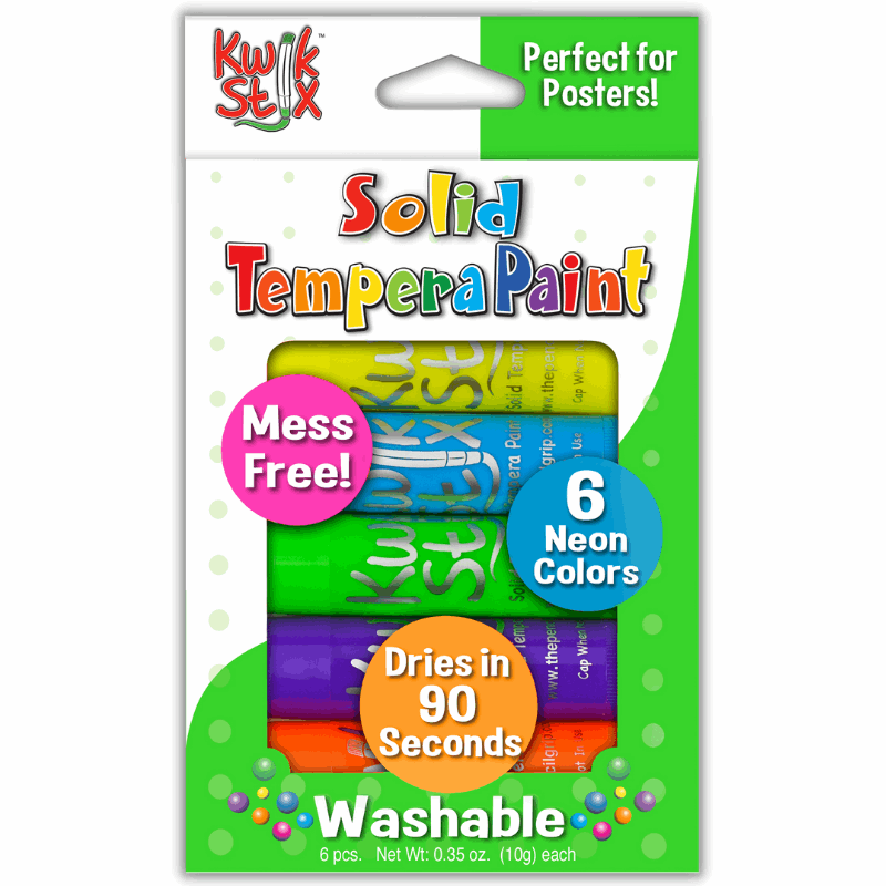 Kwik Stix Solid Tempera Paint Sticks, Set of 6 Neon Colors