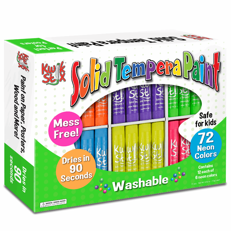 Kwik Stix Solid Tempera Paint Sticks, Class Pack Set of 72 Neon Colors