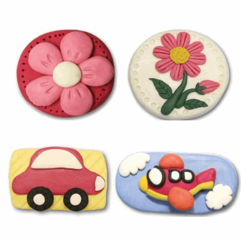 flowers, car and airplane soap clay