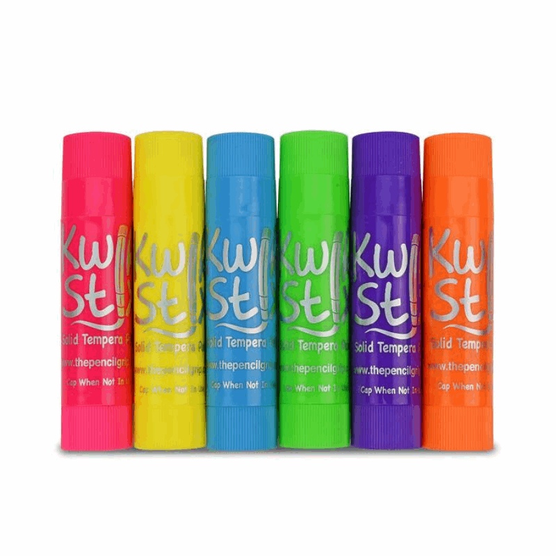 6 neon kwik stix, pink, yellow, blue, green, purple, orange