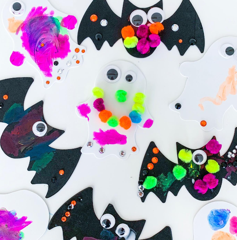 neon decorated bats and ghosts craft