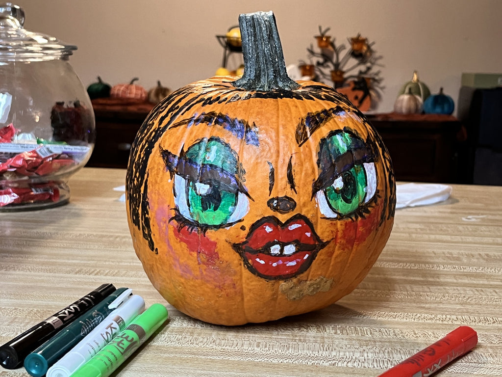 pumpkin painted face using Thin Stix