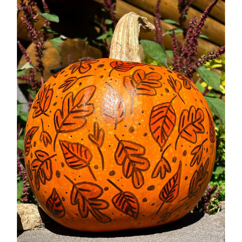 Leaf decorated pumpkin