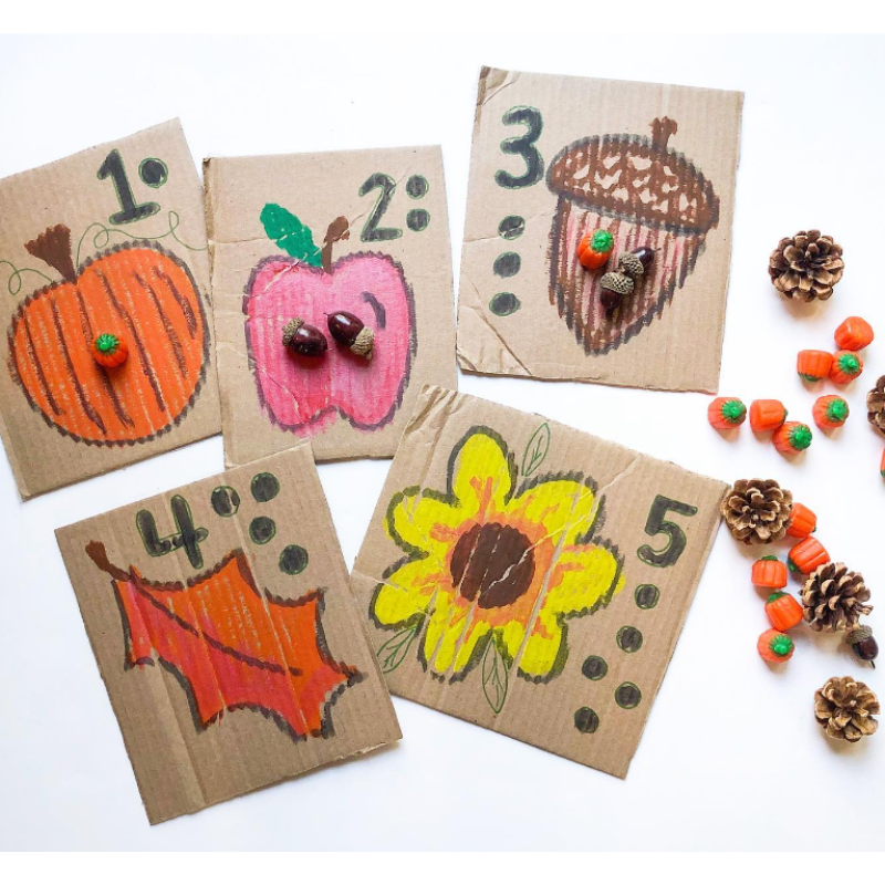 fall themed number counting cards made of cardboard