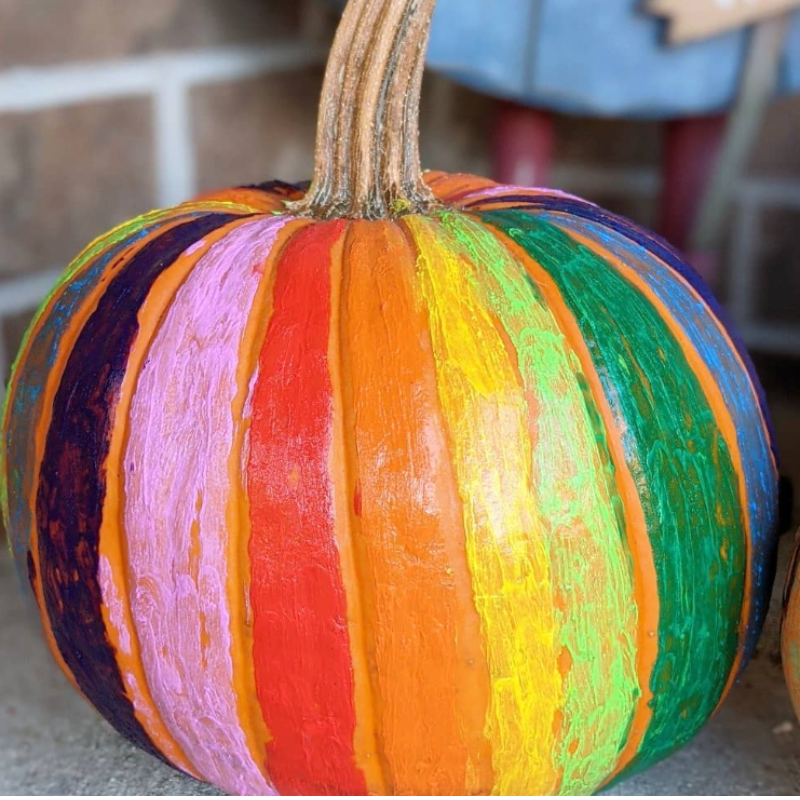 pumpkin painting in rainbow colors