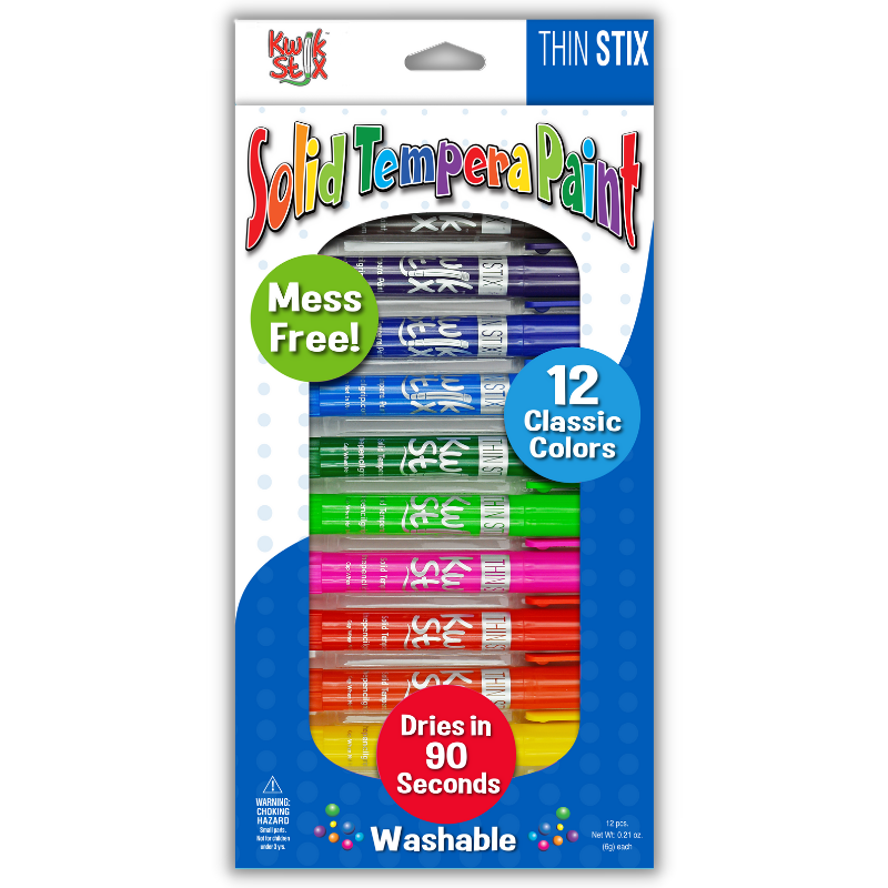 Thin Stix Solid Tempera Paint Sticks, Set of 12 Classic Colors