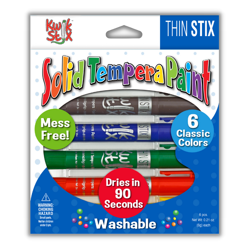 Thin Stix Solid Tempera Paint Sticks, Set of 6 Classic Colors